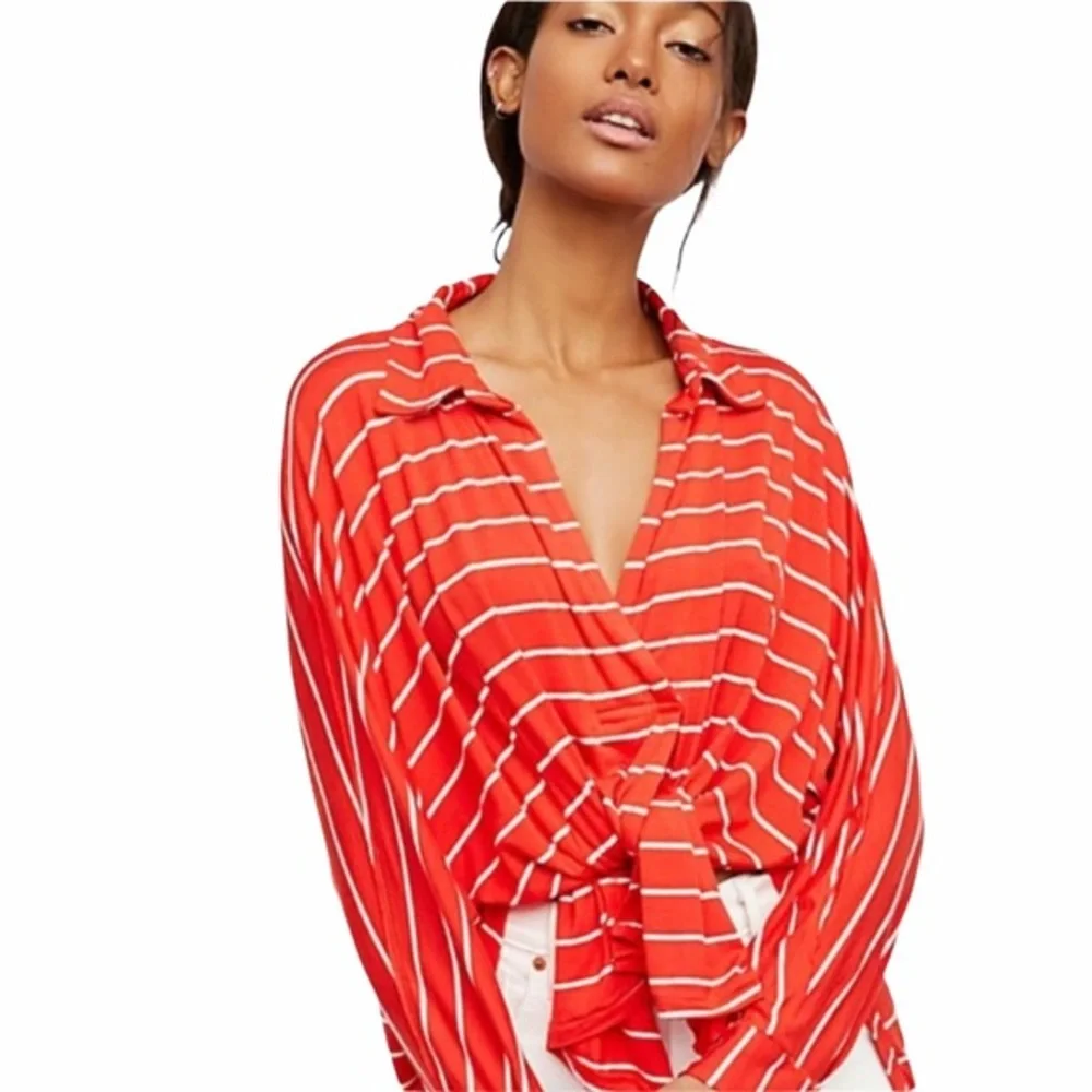 NWOT FREE PEOPLE Can’t Fool Me Orange Striped Top Size Extra Small